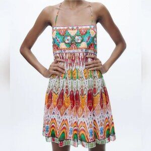 ZARA MULTICOLORED EMBROIDERED BOHO MINI DRESS